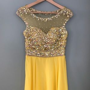 Knee Length Yellow Beaded Dress